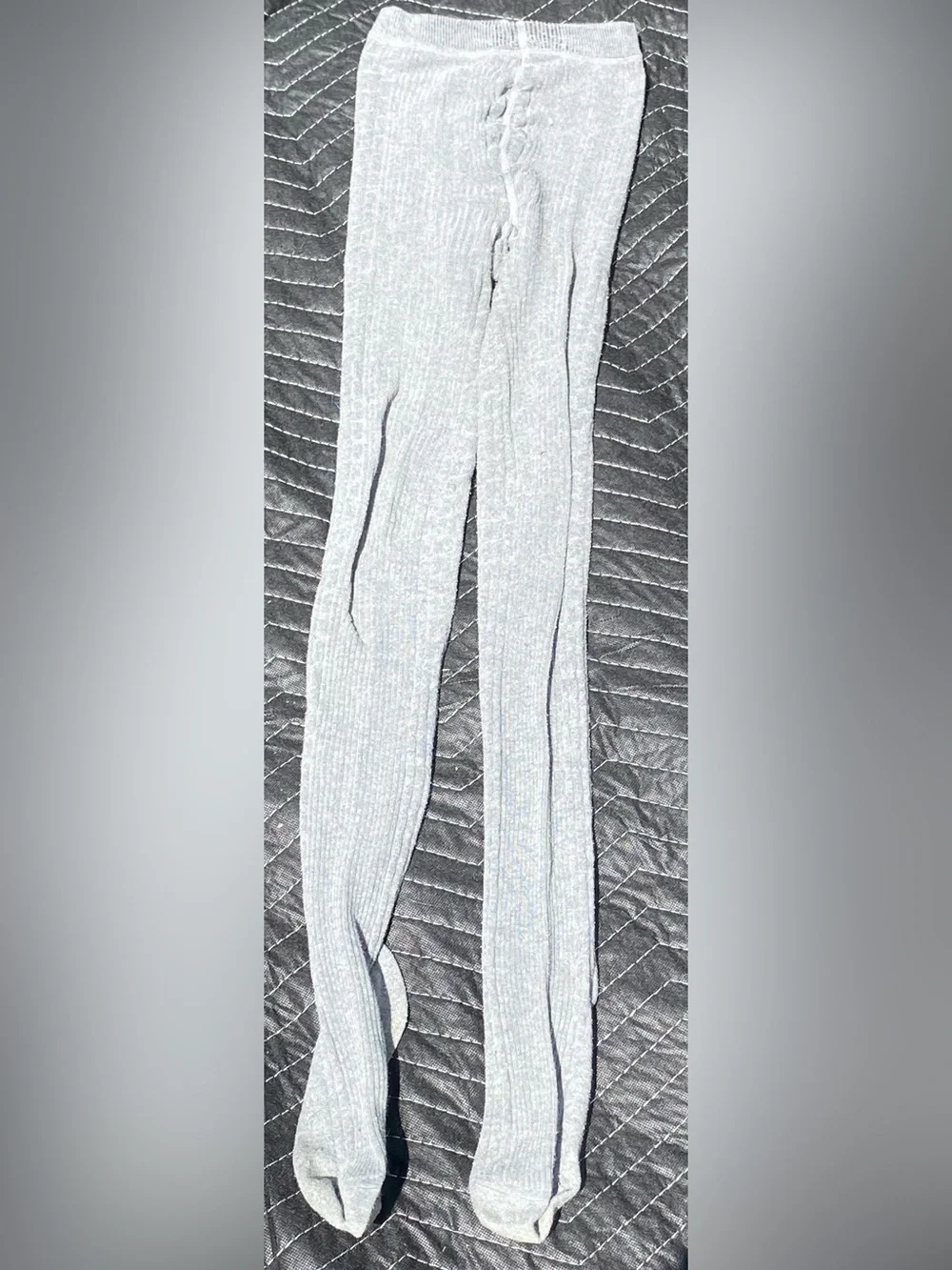 Light Gray Ribbed Knit Tights